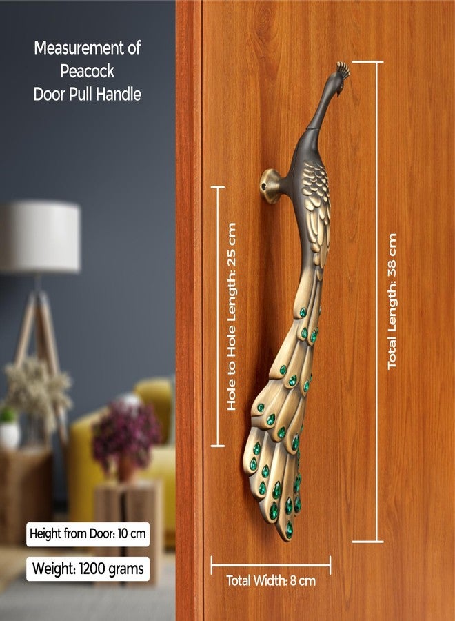 LAPO Peacock Main Door Handles, Door Handle for Wooden & Glass Door Handle, Pull Handle for Home, Office, Hotels (Hole to Hole Size 250mm-Right Side) Antique Finish | 3 Years Warranty - Image 2